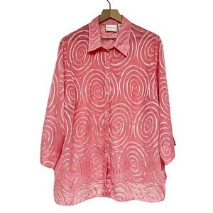Alfred Dunner Woman Swirl Pattern Button Up Semi-Sheer Blouse Plus Size 18W